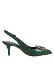 Green Leather AMORE Heels Slingbacks Shoes