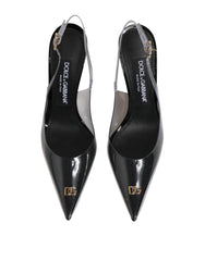 Black Leather Clear PVC Slingback Pumps Shoes