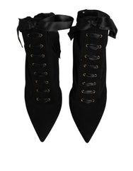 Black Stiletto Heels Lace Up Boots Shoes
