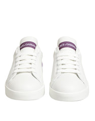 White Purple Leather Casual Sneakers Shoes