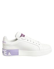 White Purple Leather Casual Sneakers Shoes