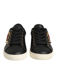 Black Leather Sacred Heart Sneakers Shoes