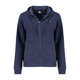 Blue Cotton Women Sweatshirt with Hood and Zip