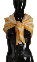 Yellow White Silk Striped Square Wrap Scarf
