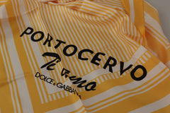 Yellow White Silk Striped Square Wrap Scarf