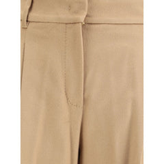 Beige Fleece Wool Casual Pants