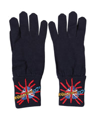 Blue Wool Knit #DGLovesLondon Embroidered Mitten Gloves
