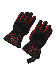 Black Red Nylon Wrist Length Mitten Gloves