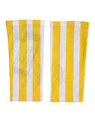 Yellow White Nylon Fingerless Wrist Length Gloves
