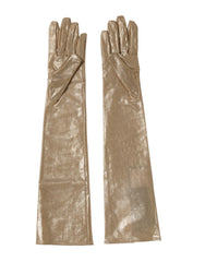 Beige Nylon Long Elbow Length Mitten Gloves