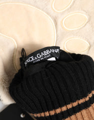 Brown Tiger Knitted Fur Wrist Mitten One Size Gloves