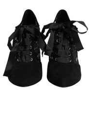 Black Floral High Heels LACE-UPS Pumps Shoes