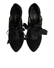 Black Floral High Heels LACE-UPS Pumps Shoes