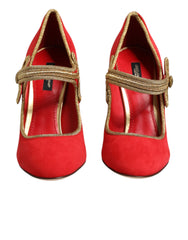 Red Embellished MARY JANES Pumps Shoes