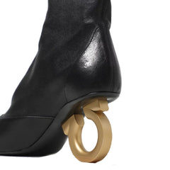 Black Lamb Leather High Heel Boots