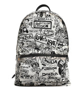 Black White Graffiti Print School Backpack Men Borse Bag