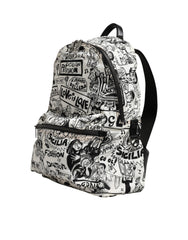 Black White Graffiti Print School Backpack Men Borse Bag