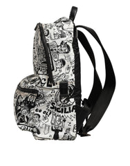 Black White Graffiti Print School Backpack Men Borse Bag