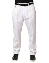 White Cotton Stretch Tapered Mid Waist Chino Pants