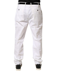 White Cotton Stretch Tapered Mid Waist Chino Pants