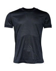 Blue Silk Crew Neck Short Sleeves Men T-shirt