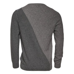 Gray Cashmere Argyle Intarsia Knit Crew Neck Men Sweater