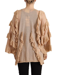 Gold Ruffles Long Sleeves Viscose Cardigan Top