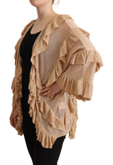 Gold Ruffles Long Sleeves Viscose Cardigan Top