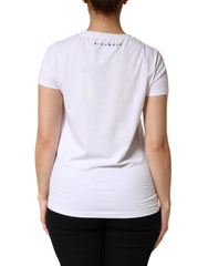 White Printed Cotton Stretch Crew Neck T-shirt