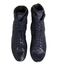 Dark Blue Deer Leather Mid Calf Boots Shoes
