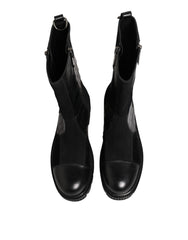 Black Patchwork Leather Mid Calf Boot Shoes