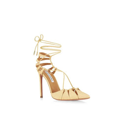Yellow Raffia Stiletto Heel Sandals