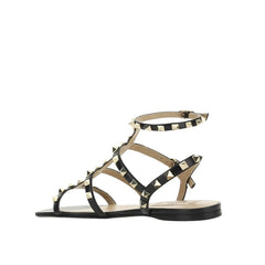 Black Calfskin Strap-On Sandals