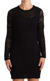 Bodycon Sheath Black Viscose Long Sleeves Mini Dress