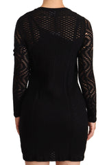 Bodycon Sheath Black Viscose Long Sleeves Mini Dress