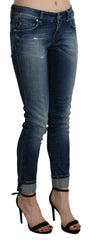 Cotton Blue Washed Low Waist Skinny Cropped Jeans