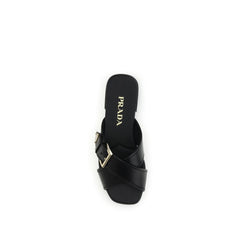 Black Calf Leather Bos Taurus Flat Sandals