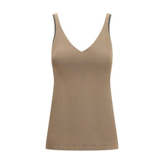 Brown Cotton Sleeveles T-Shirt