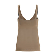 Brown Cotton Sleeveles T-Shirt