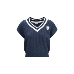 Blue Cotton Sleeveles Sweater