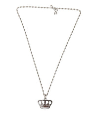 Silver Tone Brass Chain Crown Crystal Pendant Necklace