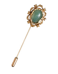 Gold Tone Green Stone Antique Men Accessory Brooch Pin