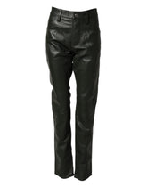 Black Full Grain Leather Mid Waist Trouser Pants