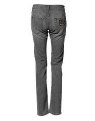 Gray Cotton Mid Waist Skinny Denim Jeans