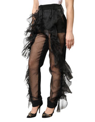 Black High Waist Tulle Wool Trouser Pants