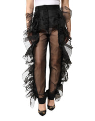 Black High Waist Tulle Wool Trouser Pants