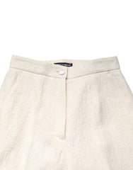 White Cotton Floral Brocade Dress Pants