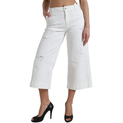 Wide Leg White Cotton Cropped Denim Jeans