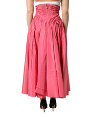 Pink Silk Pleated High Waist Midi Skirt