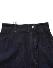 Dark Blue Cotton A-line Denim Midi Skirt